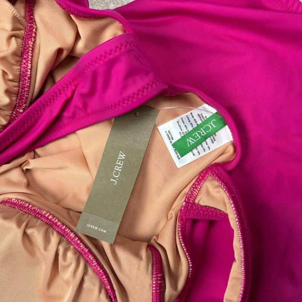 J. Crew Swimsuit Womens 2 Fuchsia Pink Ruched V-Neck One Piece‎ Swim Beach Vacay